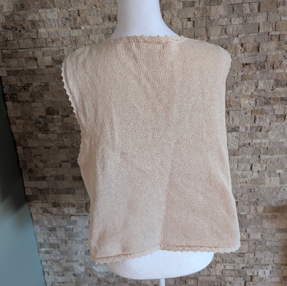 Vintage Crochet Sleeveless Vest Cream Fairy Coastal Grandma Cottage Boho Sz L - Picture 11 of 11